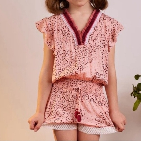 Poupette St Barth Pink Size 4 Little Girl's Sasha Floral Print Romper - Picture 1 of 4
